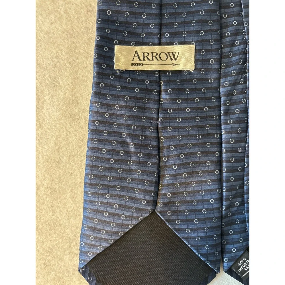 Arrow Necktie Mens OS Navy Blue‎ Excellent Silk Geometric Striped Business Tie
